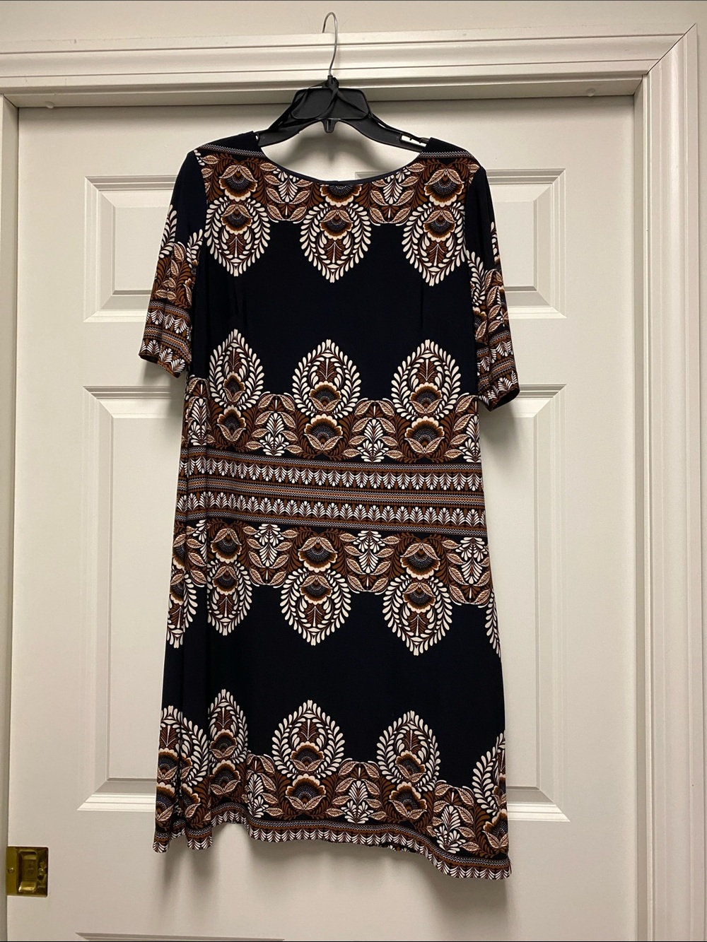 INC International Concepts Black Midi Dress with Brown & Cream Pattern